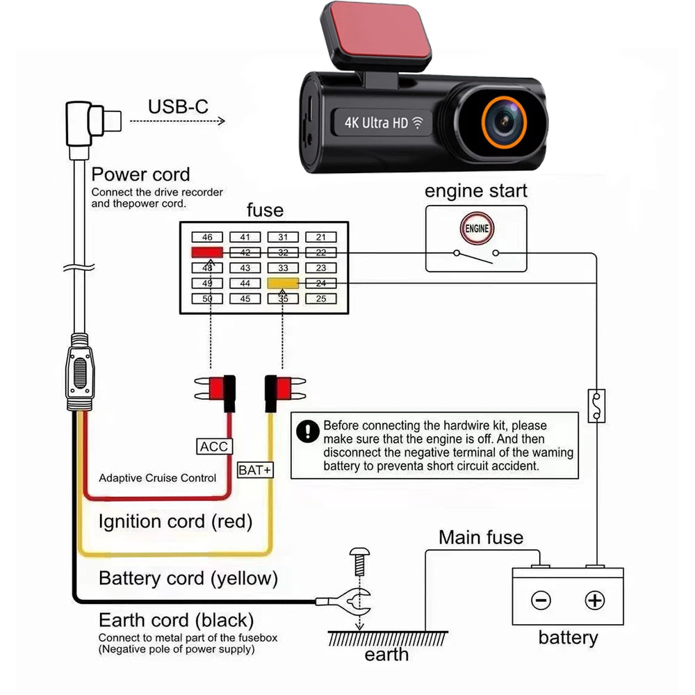 Cámara de salpicadero frontal Ultra HD 4K para coche, Mini WIFI DVR, caja negra para habitación con Monitor de estacionamiento 24H, visión nocturna, GPS/cámara de visión trasera opcional