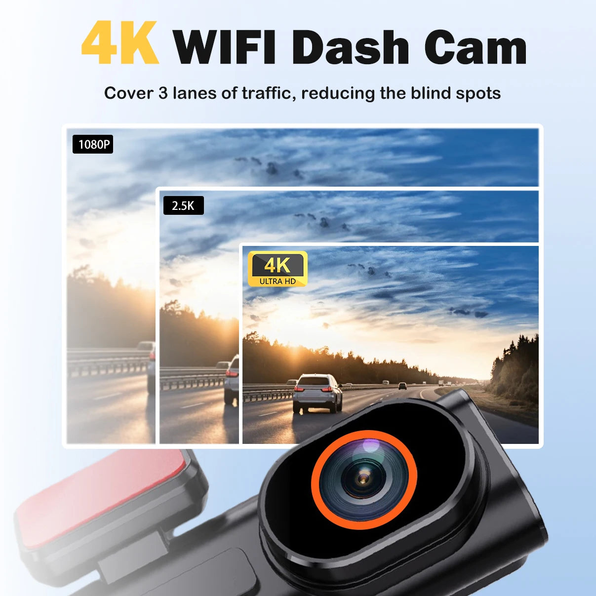Cámara de salpicadero frontal Ultra HD 4K para coche, Mini WIFI DVR, caja negra para habitación con Monitor de estacionamiento 24H, visión nocturna, GPS/cámara de visión trasera opcional