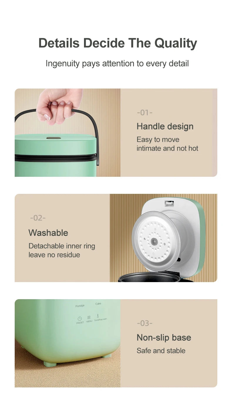 Mini olla arrocera automática para el hogar, máquina de cocina eléctrica para 1-2 personas, calentador de alimentos, vaporizador, olla arrocera pequeña de 1,2 L