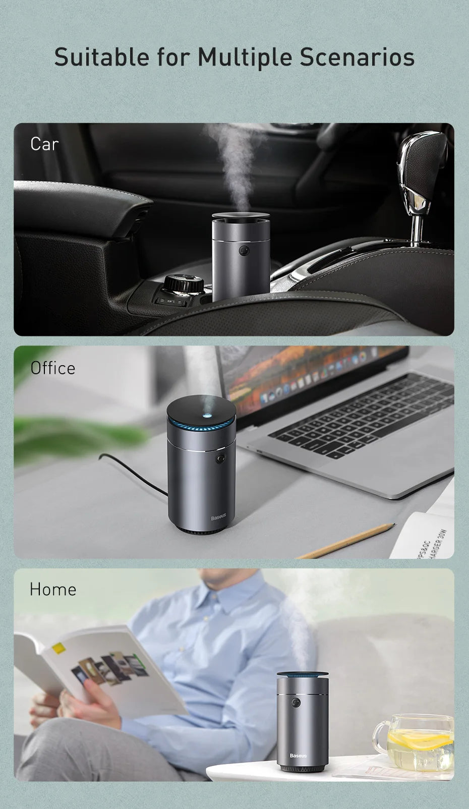 Baseus-humidificador difusor de coche, purificador de aire automático, ambientador Aromo con luz LED para difusor de aromaterapia de Aroma de coche