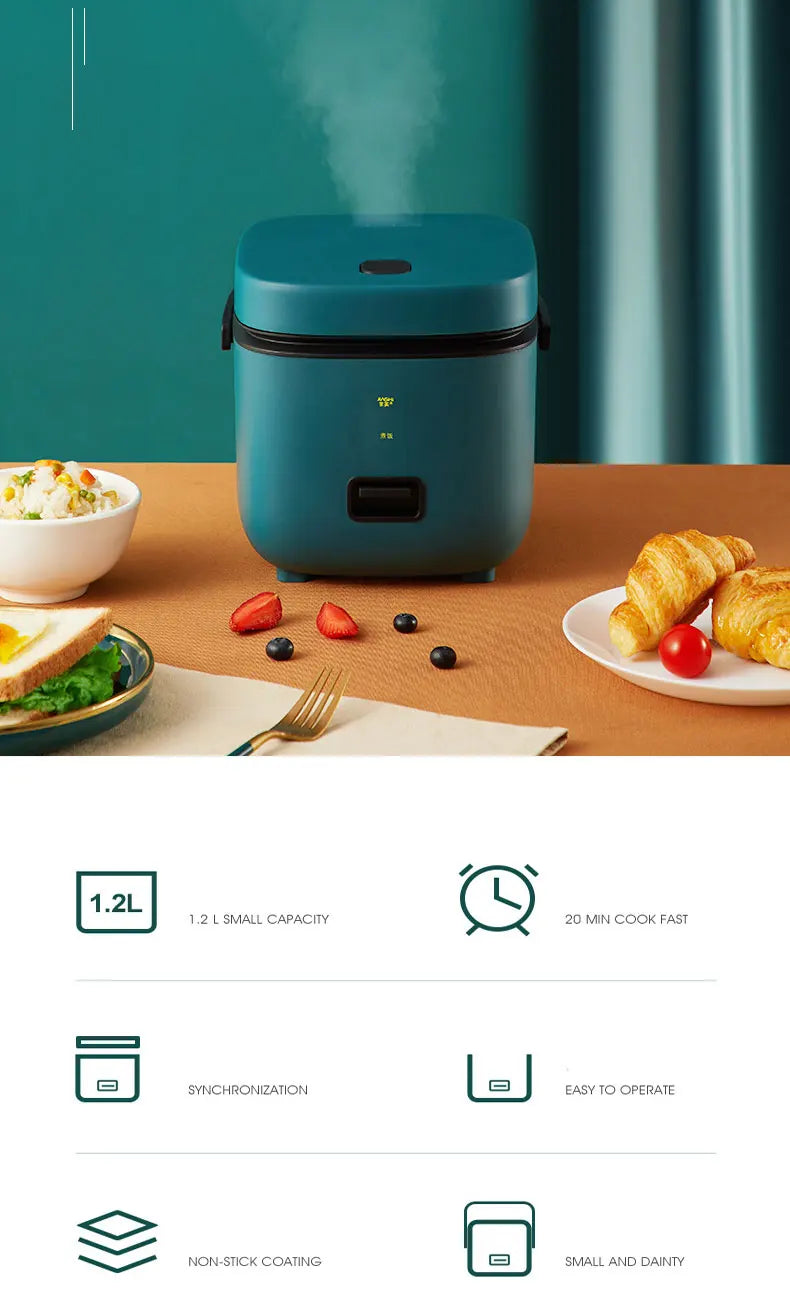 Mini olla arrocera automática para el hogar, máquina de cocina eléctrica para 1-2 personas, calentador de alimentos, vaporizador, olla arrocera pequeña de 1,2 L