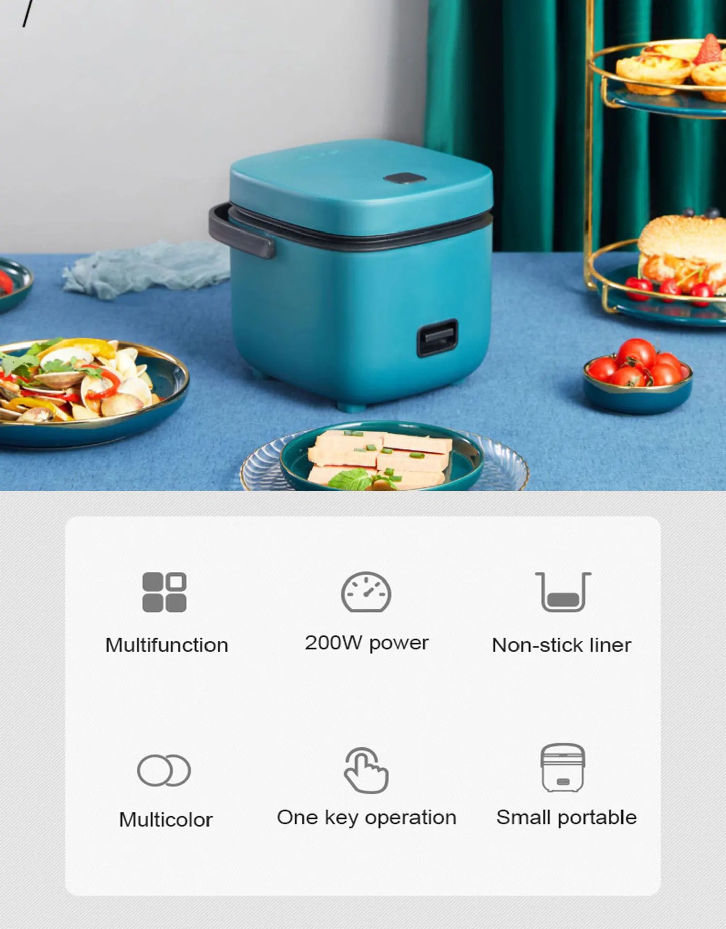 Mini olla arrocera automática para el hogar, máquina de cocina eléctrica para 1-2 personas, calentador de alimentos, vaporizador, olla arrocera pequeña de 1,2 L