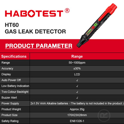 HABOTEST HT59 HT60 HT61 Detector de fugas de Gas Detector de Gas Combustible alarma de sonido y pantalla Mini Detector de Gas metano Natural.