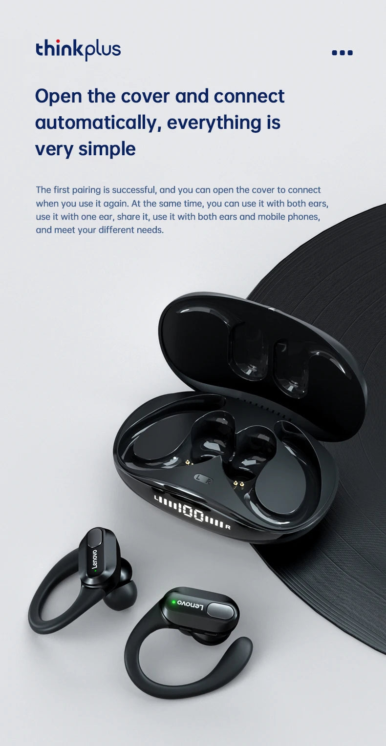 Auriculares inalámbricos deportivos Lenovo XT80 originales con micrófonos, pantalla LED de alimentación, sonido estéreo de alta fidelidad, auriculares Bluetooth 5,3 TWS, resistente al agua y soporte de apple siri