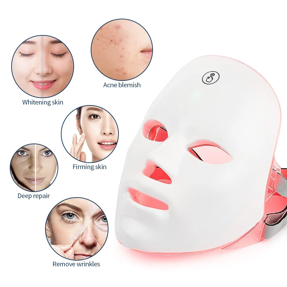 Máquina de belleza facial LED inalámbrica de 7 colores Photon, Facial rejuvenecedor de la cara y el cuello.