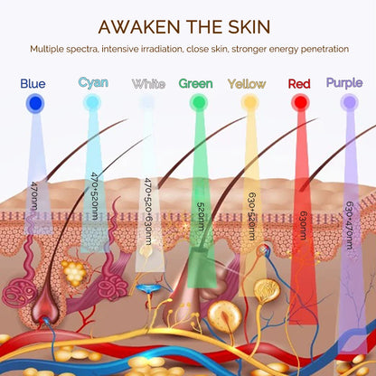 Máquina de belleza facial LED inalámbrica de 7 colores Photon, Facial rejuvenecedor de la cara y el cuello.
