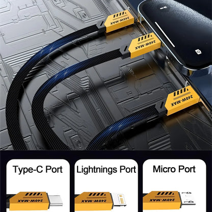 Cable de carga rápida 3 en 2 de 240W para Cable cargador Micro USB tipo C, puerto Multi Usb de 1,2 m, Cable de carga Usb múltiple para iphone huawei