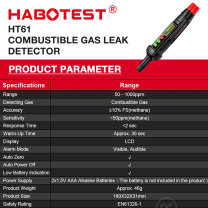 HABOTEST HT59 HT60 HT61 Detector de fugas de Gas Detector de Gas Combustible alarma de sonido y pantalla Mini Detector de Gas metano Natural.
