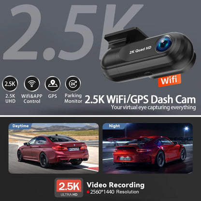 Cámara de salpicadero 2,5 K 2560*1440P coche DVR WIFI GPS cámara grabadora de vídeo Dashcam 24 horas de estacionamiento Super visión nocturna caja negra