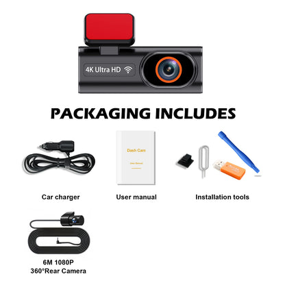 Cámara de salpicadero frontal Ultra HD 4K para coche, Mini WIFI DVR, caja negra para habitación con Monitor de estacionamiento 24H, visión nocturna, GPS/cámara de visión trasera opcional