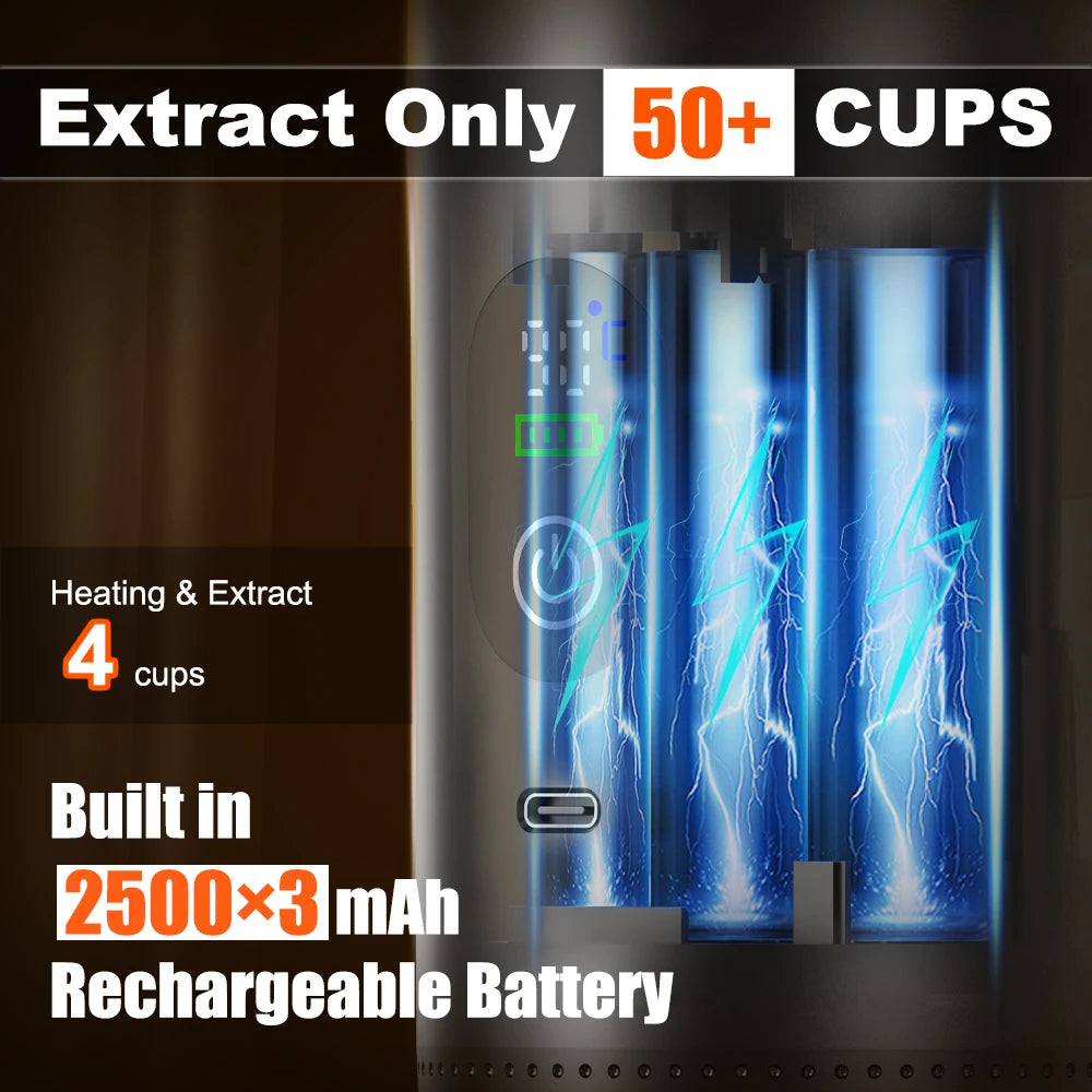 Para los amantes del cafe, Cafetera eléctrica portátil inalámbrica Foombthe para coche y camping, con depósito de agua de 80 ml, pantalla digital, 3 en 1, para cápsulas de café en polvo y viajes.