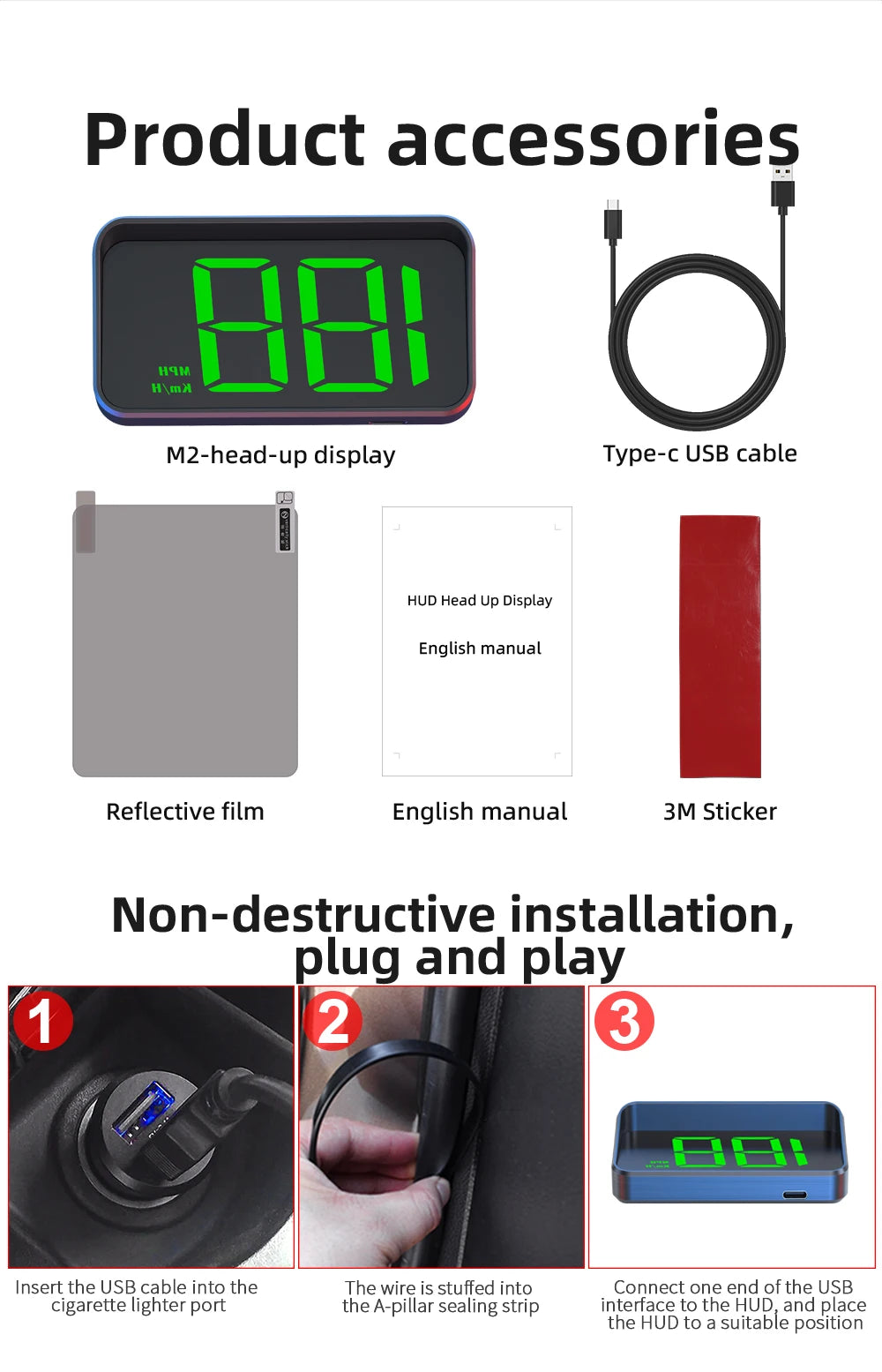 Xiaomi-velocímetro de coche HUD, pantalla frontal, velocímetro Digital, proyector de parabrisas, vehículos, camiones, accesorios electrónicos para automóviles.