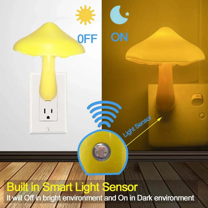 Lámpara de luz nocturna con forma de seta, 220V, Sensor de atardecer al amanecer, enchufe en cama LED, bonita luz nocturna con forma de seta, luces nocturnas para bebés para niños