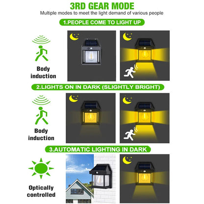 Lámpara Solar de noche, lámpara de pared con Sensor de movimiento inteligente, 3 modos de iluminación, impermeable, decoración de patio y jardín.