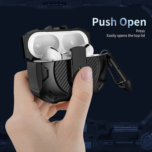 Funda armadura con cerradura de seguridad para Airpods Pro 2, funda con soporte de carga inalámbrica, protección a prueba de golpes, funda para auriculares para Airpods 1 2 3
