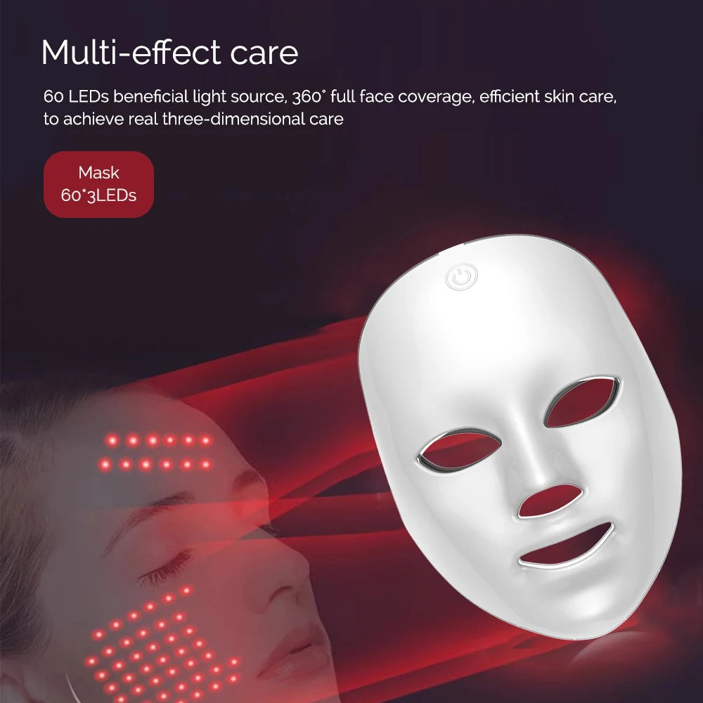 Máquina de belleza facial LED inalámbrica de 7 colores Photon, Facial rejuvenecedor de la cara y el cuello.