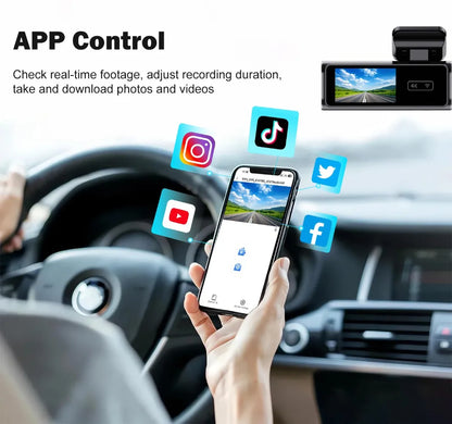 Cámara de salpicadero frontal Ultra HD 4K para coche, Mini WIFI DVR, caja negra para habitación con Monitor de estacionamiento 24H, visión nocturna, GPS/cámara de visión trasera opcional