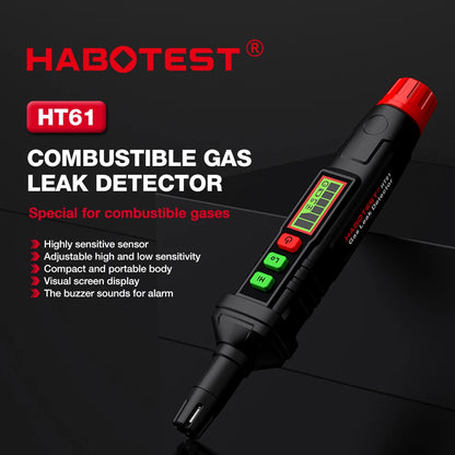 HABOTEST HT59 HT60 HT61 Detector de fugas de Gas Detector de Gas Combustible alarma de sonido y pantalla Mini Detector de Gas metano Natural.