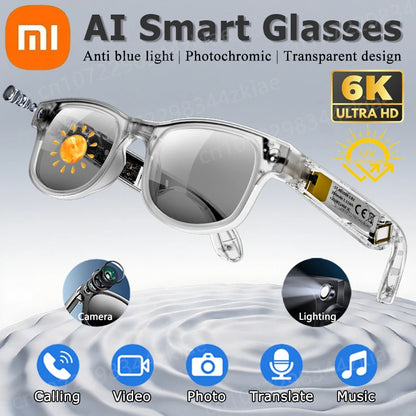 Xiaomi 6K HD AI gafas inteligentes gafas fotocromáticas multifunción cámara Bluetooth llamadas asistente de voz reproductor de música traducción.