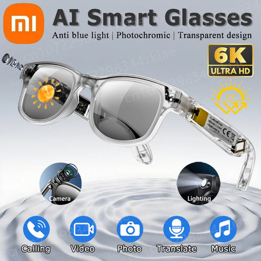 Xiaomi 6K HD AI gafas inteligentes gafas fotocromáticas multifunción cámara Bluetooth llamadas asistente de voz reproductor de música traducción.