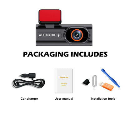 Cámara de salpicadero frontal Ultra HD 4K para coche, Mini WIFI DVR, caja negra para habitación con Monitor de estacionamiento 24H, visión nocturna, GPS/cámara de visión trasera opcional