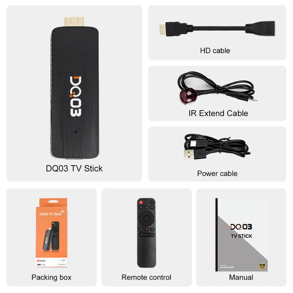 DQ03 Mini TV Stick Android 10 Quad Core ARM Cortex A53 2GB 16GB Soporte 4K H.265 2,4G & 5,8G Wifi Streaming Smart TV Box 1GB 8GB
