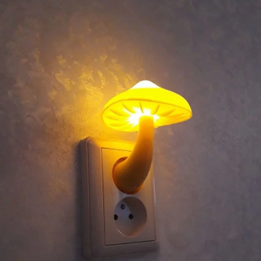 Lámpara de luz nocturna con forma de seta, 220V, Sensor de atardecer al amanecer, enchufe en cama LED, bonita luz nocturna con forma de seta, luces nocturnas para bebés para niños
