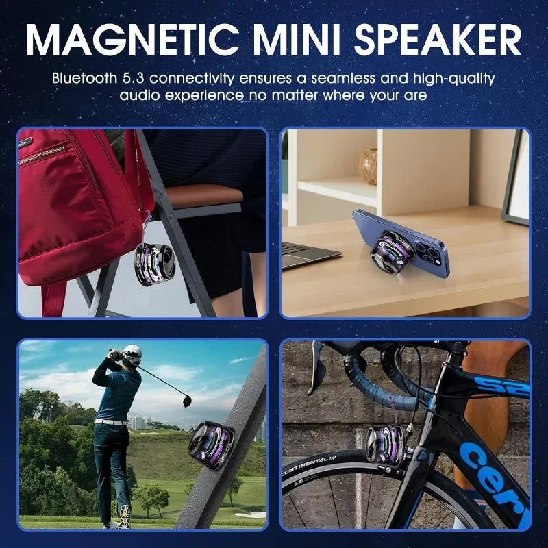 Practico Altavoz Bluetooth magnético para exteriores, mini altavoz estéreo portátil inalámbrico, para viajes con luz de Color RGB y soporte para teléfono.