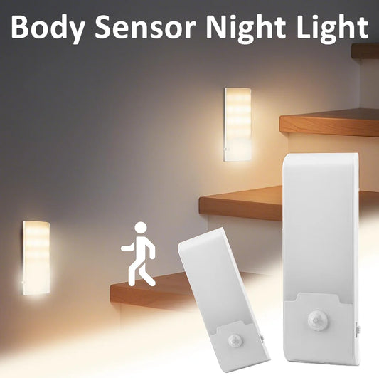 Luz LED nocturna con Sensor de movimiento, luz de pared recargable por USB para armario, pasillo, escalera, mesita de noche, luces de noche para dormitorio.