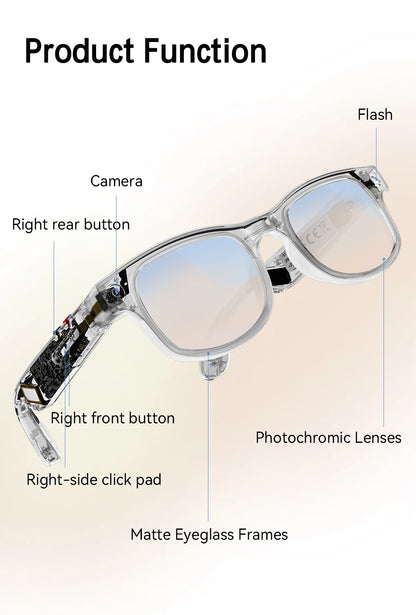 Xiaomi 6K HD AI gafas inteligentes gafas fotocromáticas multifunción cámara Bluetooth llamadas asistente de voz reproductor de música traducción.