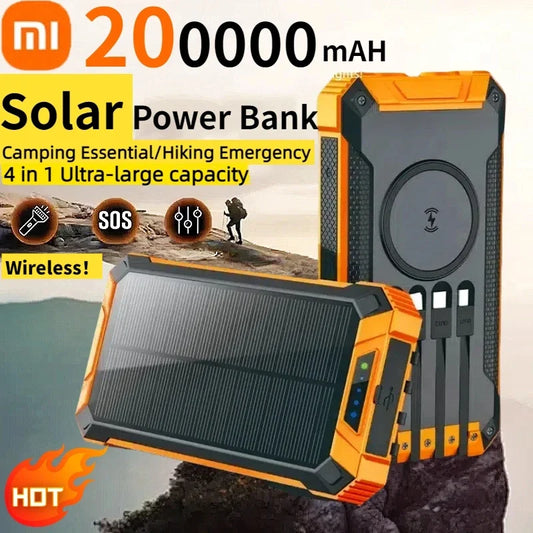 XIAOMI-Banco de energía Solar inalámbrico, 200000mAh, gran capacidad, carga rápida, batería externa, equipo de emergencia de supervivencia al aire libre.