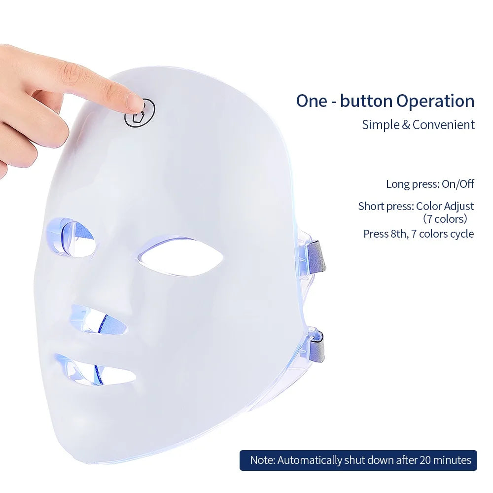 Máquina de belleza facial LED inalámbrica de 7 colores Photon, Facial rejuvenecedor de la cara y el cuello.