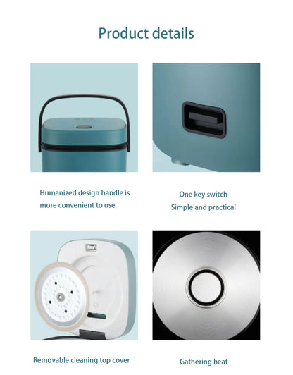 Mini olla arrocera automática para el hogar, máquina de cocina eléctrica para 1-2 personas, calentador de alimentos, vaporizador, olla arrocera pequeña de 1,2 L