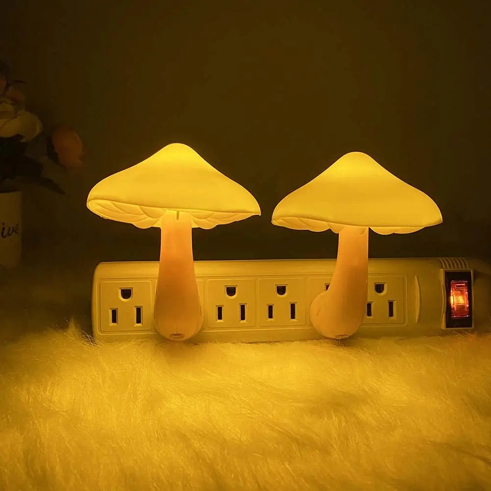 Lámpara de luz nocturna con forma de seta, 220V, Sensor de atardecer al amanecer, enchufe en cama LED, bonita luz nocturna con forma de seta, luces nocturnas para bebés para niños