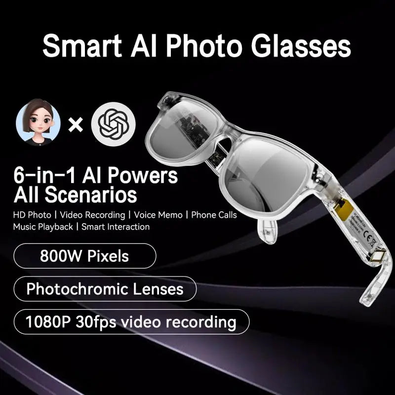 Xiaomi 6K HD AI gafas inteligentes gafas fotocromáticas multifunción cámara Bluetooth llamadas asistente de voz reproductor de música traducción.