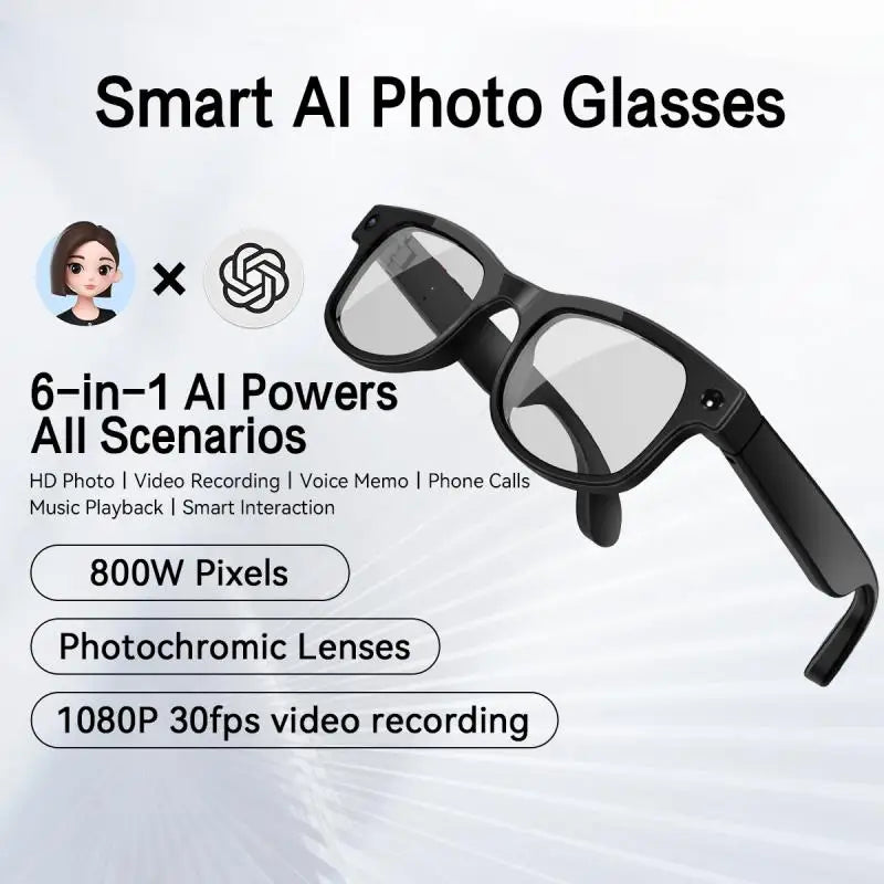 Xiaomi 6K HD AI gafas inteligentes gafas fotocromáticas multifunción cámara Bluetooth llamadas asistente de voz reproductor de música traducción.