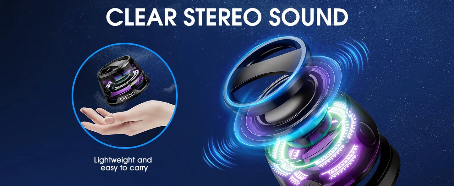 Practico Altavoz Bluetooth magnético para exteriores, mini altavoz estéreo portátil inalámbrico, para viajes con luz de Color RGB y soporte para teléfono.