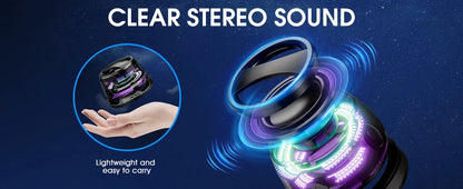 Practico Altavoz Bluetooth magnético para exteriores, mini altavoz estéreo portátil inalámbrico, para viajes con luz de Color RGB y soporte para teléfono.
