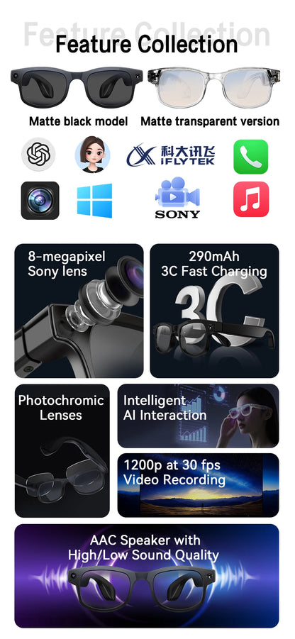 Xiaomi 6K HD AI gafas inteligentes gafas fotocromáticas multifunción cámara Bluetooth llamadas asistente de voz reproductor de música traducción.