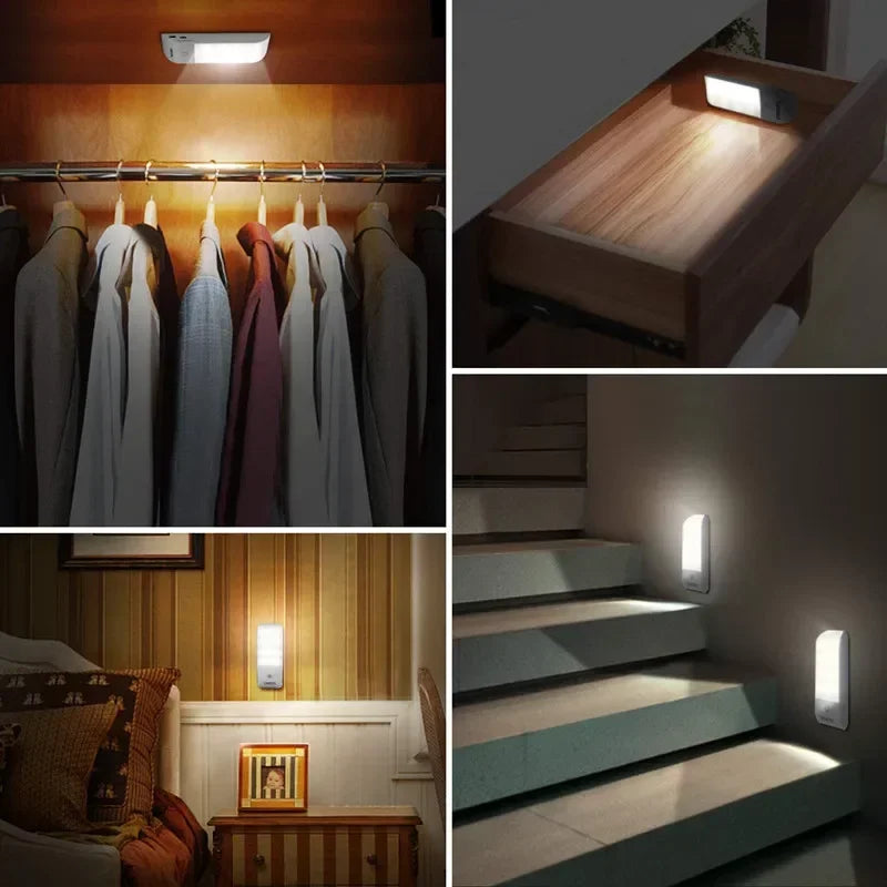 Luz LED nocturna con Sensor de movimiento, luz de pared recargable por USB para armario, pasillo, escalera, mesita de noche, luces de noche para dormitorio.