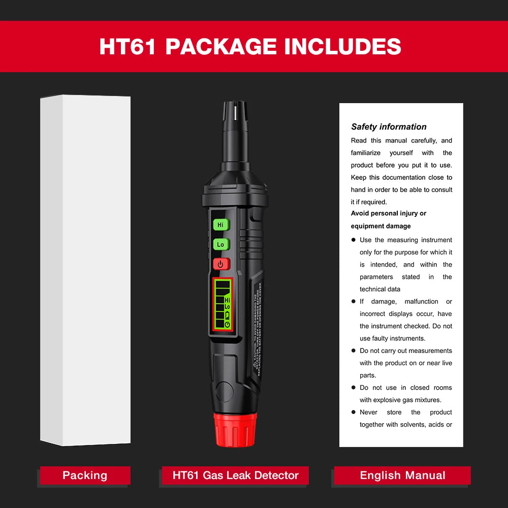 HABOTEST HT59 HT60 HT61 Detector de fugas de Gas Detector de Gas Combustible alarma de sonido y pantalla Mini Detector de Gas metano Natural.