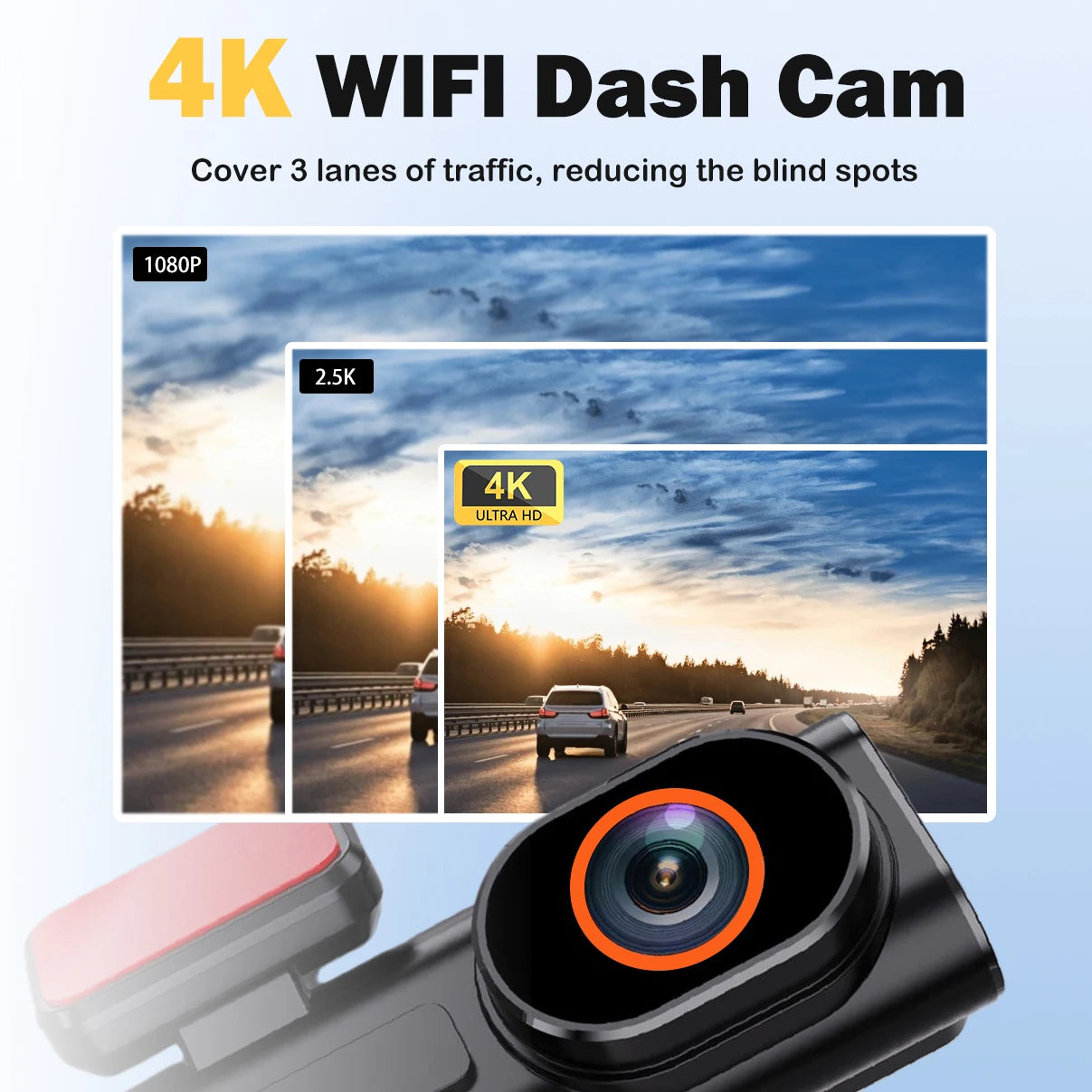 Cámara de salpicadero frontal Ultra HD 4K para coche, Mini WIFI DVR, caja negra para habitación con Monitor de estacionamiento 24H, visión nocturna, GPS/cámara de visión trasera opcional