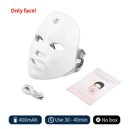 Máquina de belleza facial LED inalámbrica de 7 colores Photon, Facial rejuvenecedor de la cara y el cuello.