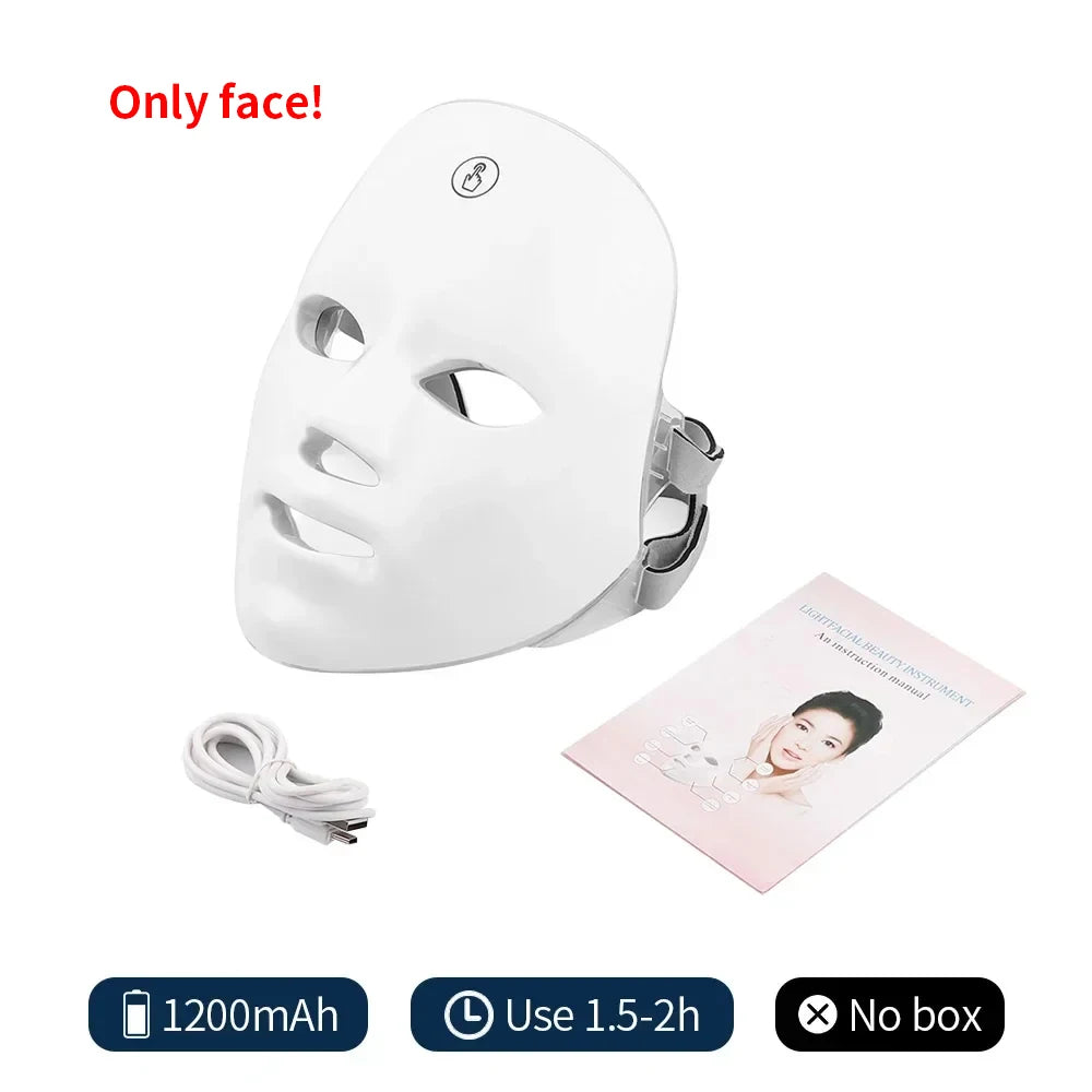 Máquina de belleza facial LED inalámbrica de 7 colores Photon, Facial rejuvenecedor de la cara y el cuello.