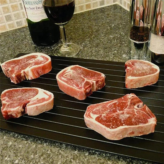 ¡Carne congelada! Esta bandeja de descongelación rápida de aleación de aluminio, es la solución, para carne, alimentos, muy buena herramientas de cocina para el hogar.
