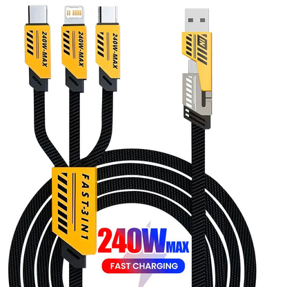Cable de carga rápida 3 en 2 de 240W para Cable cargador Micro USB tipo C, puerto Multi Usb de 1,2 m, Cable de carga Usb múltiple para iphone huawei