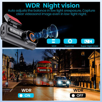 Cámara de salpicadero frontal Ultra HD 4K para coche, Mini WIFI DVR, caja negra para habitación con Monitor de estacionamiento 24H, visión nocturna, GPS/cámara de visión trasera opcional