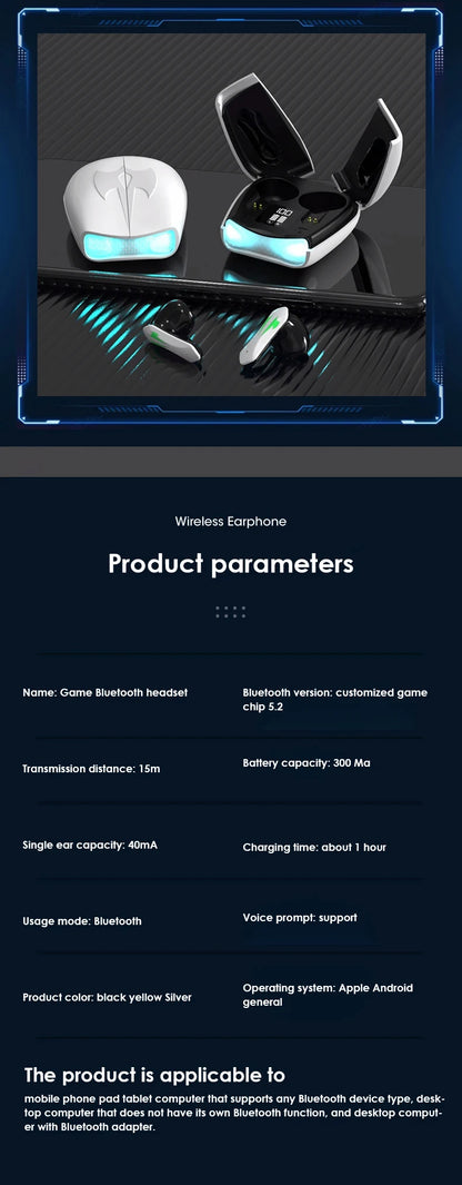 Auriculares Bluetooth con baja latencia, alta calidad, para videojuegos, batería de larga duración, música, inalámbricos, Bluetooth, para deportes al aire libre.