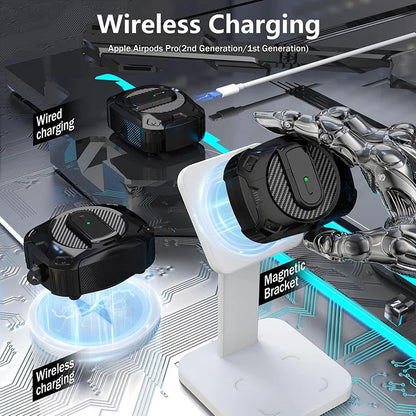 Funda armadura con cerradura de seguridad para Airpods Pro 2, funda con soporte de carga inalámbrica, protección a prueba de golpes, funda para auriculares para Airpods 1 2 3