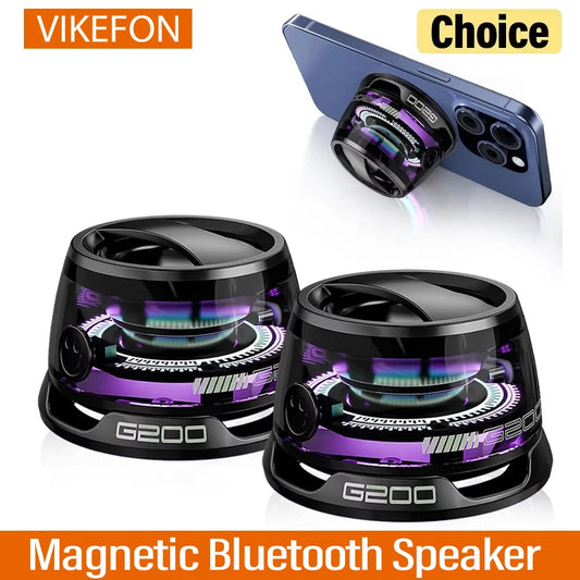 Practico Altavoz Bluetooth magnético para exteriores, mini altavoz estéreo portátil inalámbrico, para viajes con luz de Color RGB y soporte para teléfono.